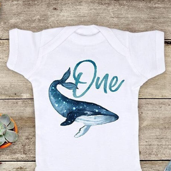 One Whale Nautical First birthday Baby bodysuit or Baby T-Shirt - cute birthday outfit Nautical Two Second Birthday