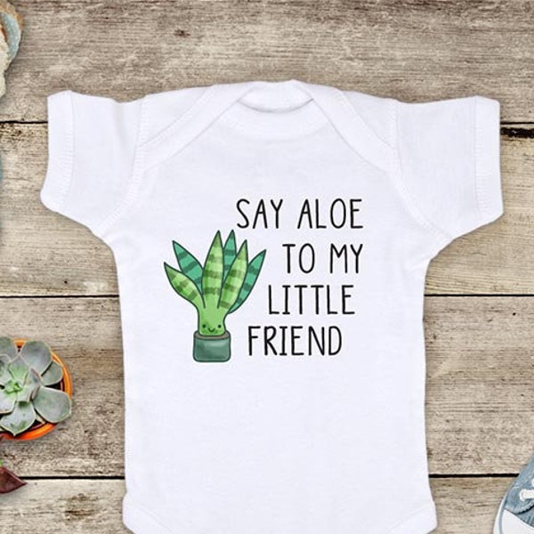 Say Aloe to my Little Friend - cactus succulents design cute baby bodysuit baby shower gift toddler kids youth shirt