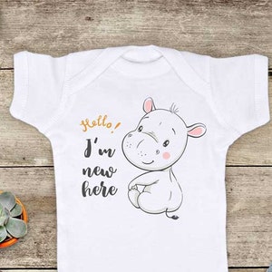 Hello I'm new here baby hippo hippopotamus cute Baby bodysuit - baby shower gift baby birth pregnancy announcement