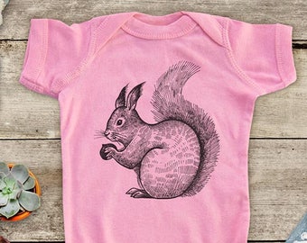 Squirrel with nut pet Zoo animal  Shirt - Baby bodysuit Toddler youth Shirt cute birthday baby shower gift