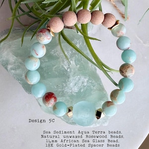 Aromatherapy Diffuser Jewelry, Natural Gemstone & Wood Lava Rock Stretch Bracelet - Add Essential Oil or Favorite scent - Handmade Jewelry