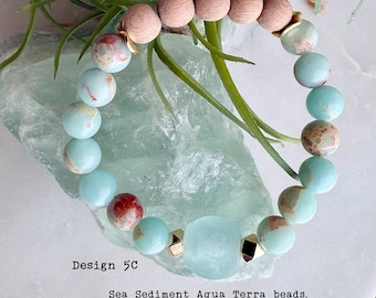 Aromatherapy Diffuser Jewelry, Natural Gemstone & Wood Lava Rock Stretch Bracelet - Add Essential Oil or Favorite scent - Handmade Jewelry