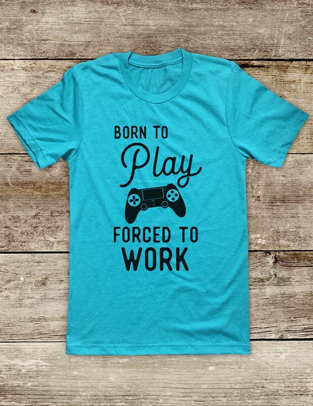 thumbnail interactive-video image 1 of Born To Game Forced To Work – Funny Men's T-Shirt, 100% Cotton, S-5XL 1 of 4