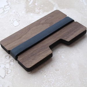 Cartera de madera maciza de nogal o cerezo, 2 piezas, tarjetero delgado para tarjetas de crédito y/o de visita, regalo de cumpleaños para esposos, novios, padrinos de boda