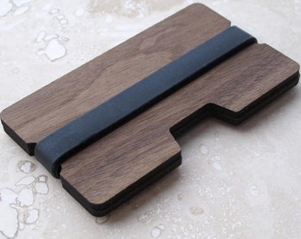 Cartera de madera maciza de nogal o cerezo, 2 piezas, tarjetero delgado para tarjetas de crédito y/o de visita, regalo de cumpleaños para esposos, novios, padrinos de boda