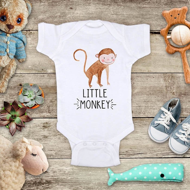 Little Monkey watercolor design3 cute Baby bodysuit Toddler youth Shirt cute birthday baby shower gift image 1