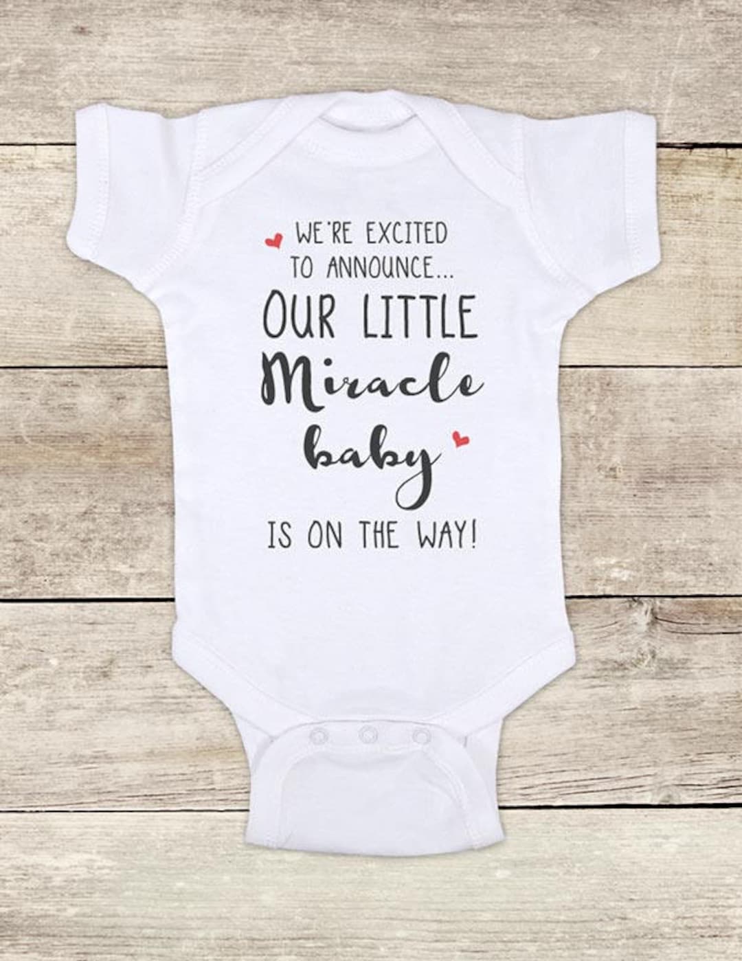 We're Excited to Announce Our Little Miracle Baby is on the Way! Surprise  Birth Announcement Baby Bodysuit Pregnancy Parents Grandparents