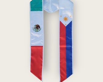 Mexican/Filipino Graduation Stole, First Generation, Class of 2024, graduation sash, satin stole. Philippines and México Stole