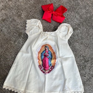 Virgen de Guadalupe Dress with Bow, Our Lady of Guadalupe Dress, Vestido de la virgen de guadalupe, Virgencita Dress, Vestido Mexicano