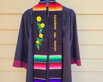Floral Custom Sarape Graduation Stole, Personalized Stole, Mexican Graduation Stole