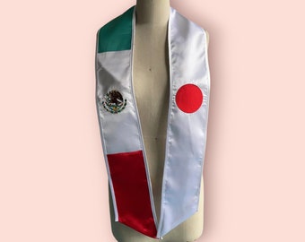 Mexico/Brazil, Binational Stole, First Generation, graduation sash, satin stole