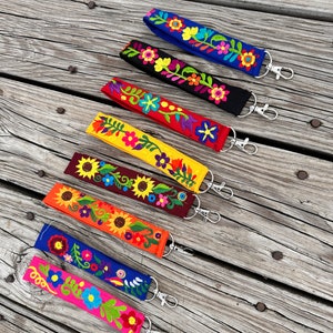 Floral Wristlet, Embroidered Lanyard, Mexican Embroidery Lanyard, Floral Lanyard