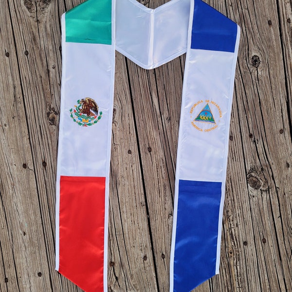 Mexico/Nicaragua Graduation Stole, Nicaragua Stole, Mexican Stole, First Generation, Class of 2024, graduation sash, satin stole