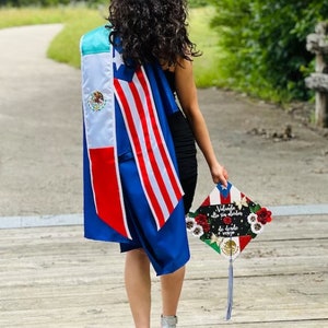Estola de graduación de México/Puerto Rico, estola boricua, primera generación, banda de graduación de la clase de 2025, banda de graduación, estola de satén