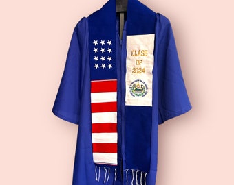 Étole de remise des diplômes États-Unis/El Salvador, étole du Salvador, première génération, promotion 2024, écharpe de remise des diplômes, étole en satin