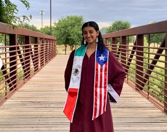 Mexico/Puerto Rico Graduation Stole, Boricua Stole, First Generation, Class of 2024, graduation sash, satin stole