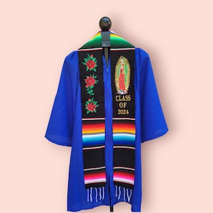 Mexican Graduation Stole, Sarape stole, Floral Stole, Class of 2024, Virgen de Guadalupe Stole