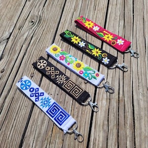 Floral Wristlet, Embroidered Lanyard, Mexican Embroidery Lanyard, Floral Lanyard