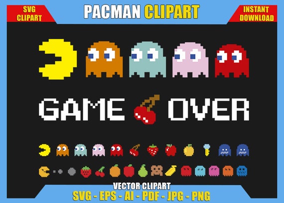 Pacman Clipart Svg Dxf Png Digital Logo Silhouette Cricut | Etsy