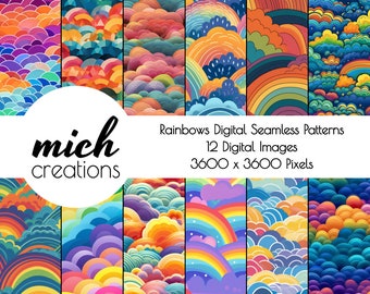 Rainbows Seamless Pattern Digital Download, Rainbow Pattern Inspiration, Printable Instant Download, Printable Scrapbook Paper