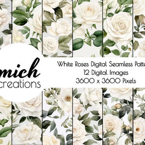 Weiße Rosen nahtlose Muster digitaler Download, weiße Rosen Muster Inspiration, druckbare sofortiger Download, druckbares Scrapbook Papier