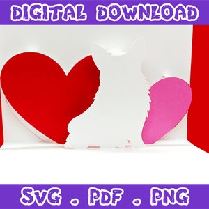Corgi & Hearts Pop-up Card - Blank Cover, No Text Inside - Digital Download Includes SVG, PDF, PNG Files