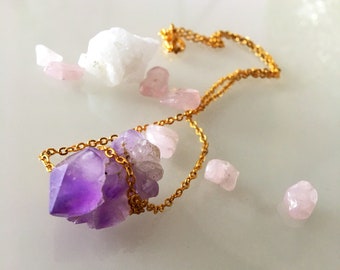 Rough cut amethyst choker necklace, gold plated necklace, raw jewellery, amethyst choker, rough cut necklace, gemstone, choker jewellery