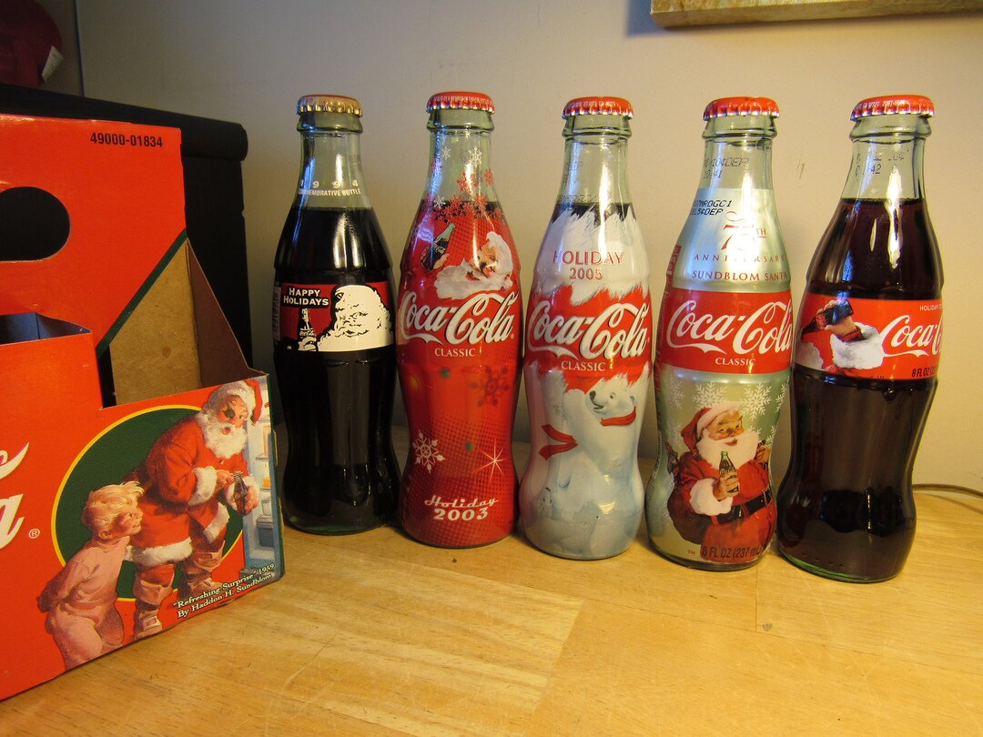 Set / 5 Coca Cola SANTA CLAUS BOTTLES Haddon Sundblom on Etsy
