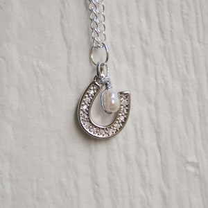 Good Luck Charm Necklace silver, horseshoe charm, lucky image 1