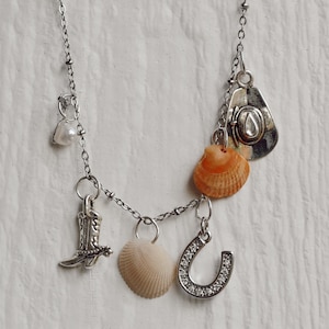 Cowgirls Only Charm Bracelet silver, shells, cowgirl boot, cowboy hat, horseshoe, charms, lucky image 1