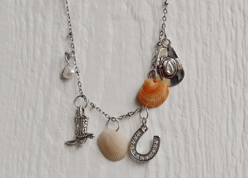 Cowgirls Only Charm Bracelet silver, shells, cowgirl boot, cowboy hat, horseshoe, charms, lucky image 1