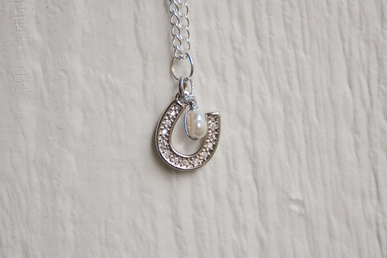 Good Luck Charm Necklace silver, horseshoe charm, lucky image 1