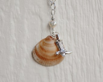 Coastal Cowgirl Necklace | shell, cowboy boot charm, silver