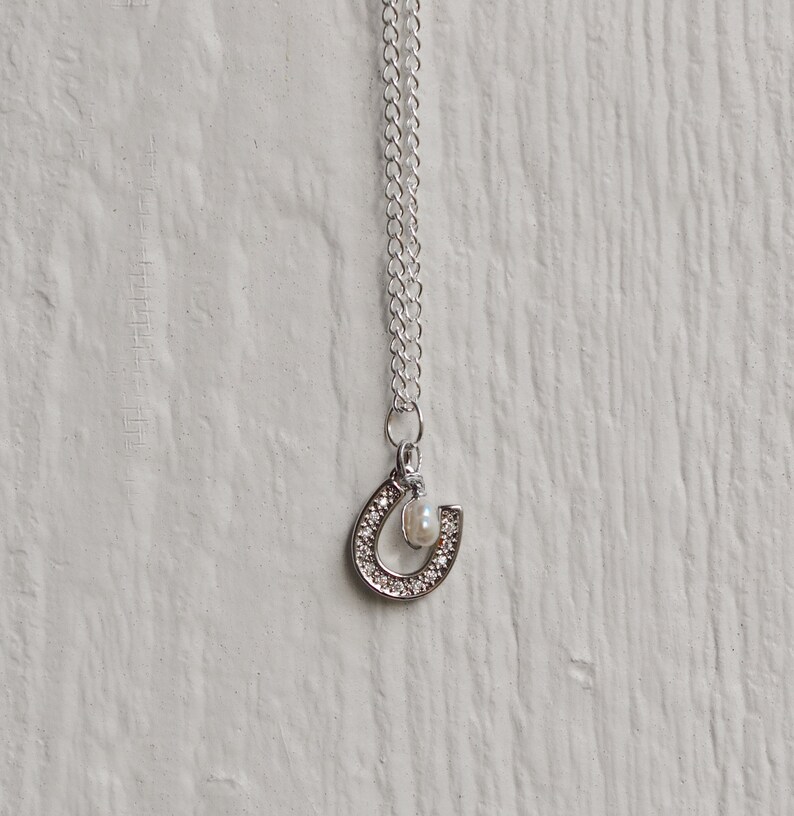 Good Luck Charm Necklace silver, horseshoe charm, lucky image 5