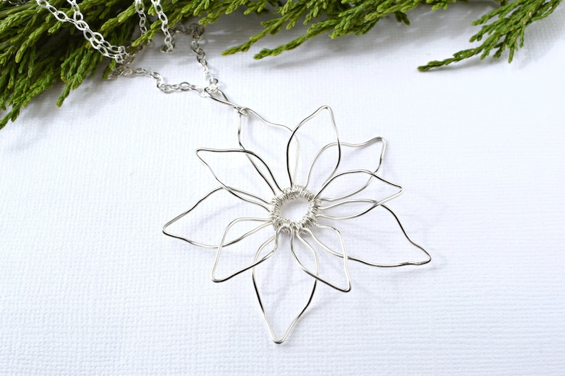 Silver Flower Pendant Wire Wrapped Flower