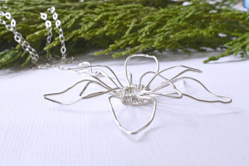 Silver Flower Pendant Wire Wrapped Flower