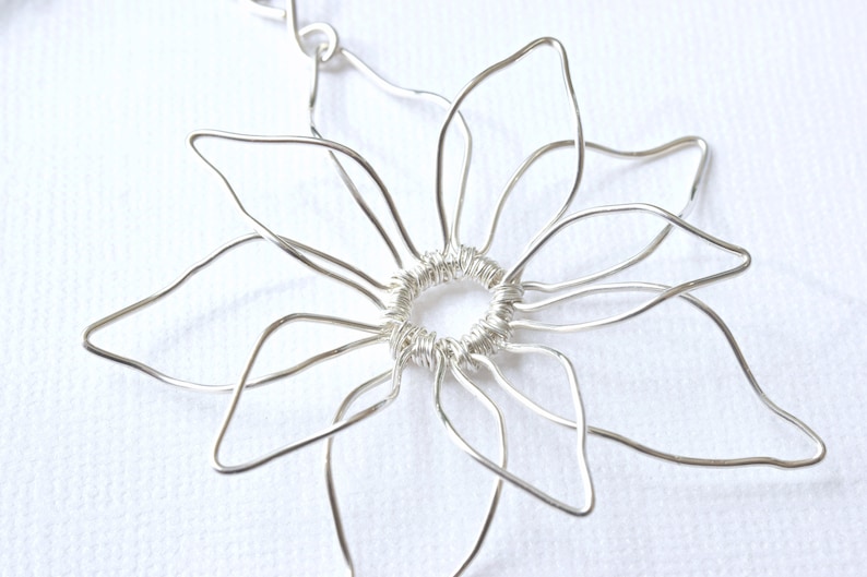 Silver Flower Pendant Wire Wrapped Flower