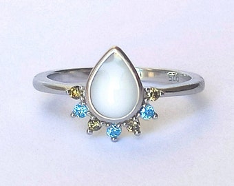 Bague de lait maternel avec couronne en forme de larme et pierres de naissance DIY | Anneau de lait maternel délicat | Argent 925 | Kit de bijoux DIY pour le lait maternel | bijoux souvenir