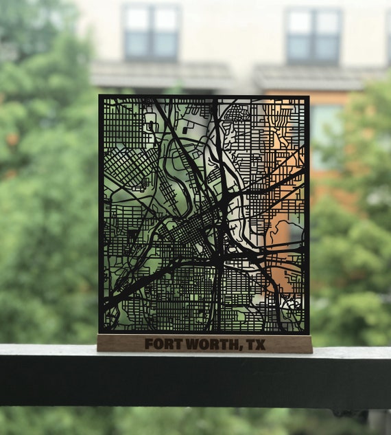 Fort Worth Tx Free Standing Laser Cut Map Downtown Etsy