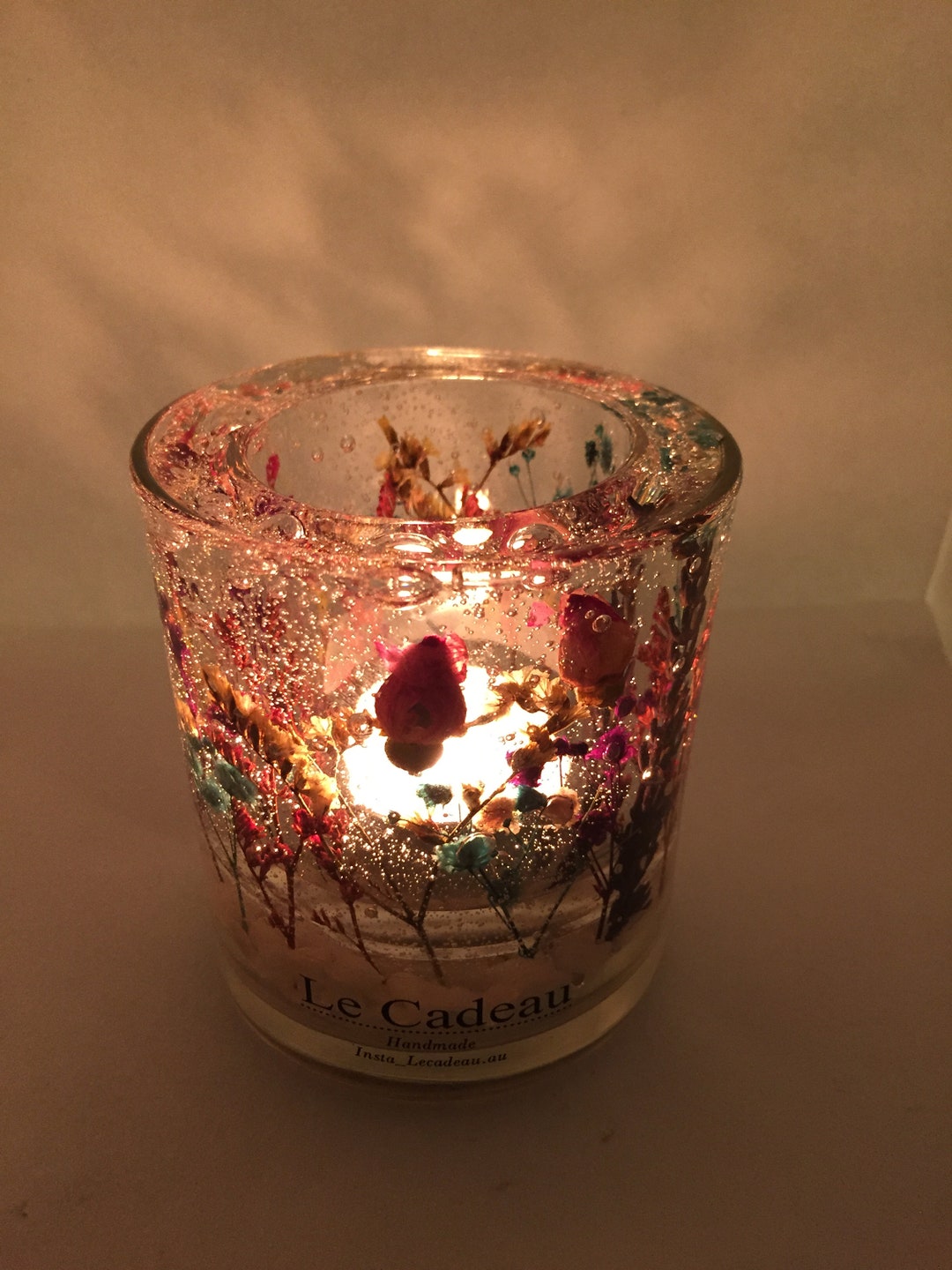 Gel Candle Holder With Assorted Flowers Etsy