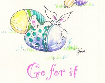 Easter fridge magnet, "Go for it" - Dream Big Easter bunny, refrigerator magnet, watercolor art quote, Easter eggs, small Easter gift