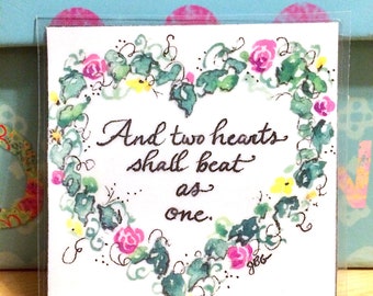 custom fridge magnet, or ADD YOUR OWN quote to heart wreath, "And two hearts shall beat as one", quotes on love, custom calligraphy!