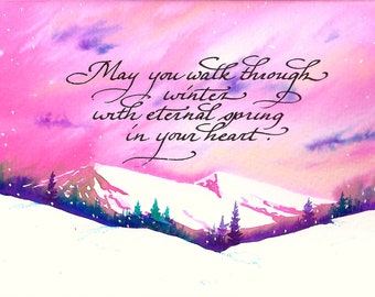 Eternal Spring Holiday Greeting Card - Custom Heart Christmas, Winter Wishes 'May you walk through winter with eternal spring in your heart'