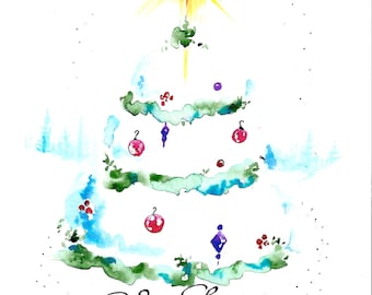 Hand painted Holiday card, Spread the Joy, special gifts, Evergreen watercolor, custom Holiday cards, Christmas clearance, Holiday sale