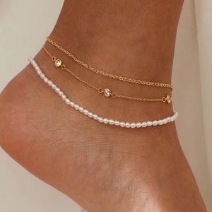 Anklets, Pearl Anklet, Gold Filled Anklet, Adjustable Anklet, Freshwater Pearl Anklet, CZ Anklet, 14k Gold Filled Anklet, Summer Anklets image 1