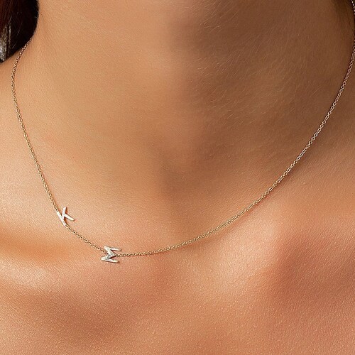 14k Initial Necklace Asymmetrical 