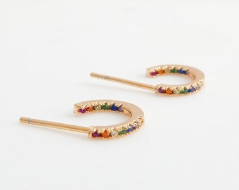 Rainbow Hoops, Multicolored Tiny Hoop Earrings, Rainbow Small Hoops, Tiny Hoops, Huggie Hoop Earrings, Rainbow Huggies, Multicolor Hoops