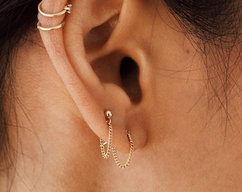 Chain Hoop Earrings, Gold Hoop Earrings, Chain Earrings, Hoop Earrings, Dainty Jewelry, Thread Earrings, Gold Filled Earrings