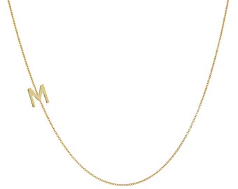14k Sideways Initial Necklace, Asymmetrical Initial Necklace, Sideways Initial Necklace, Personalized Necklace, 14k Spaced Letter Necklace
