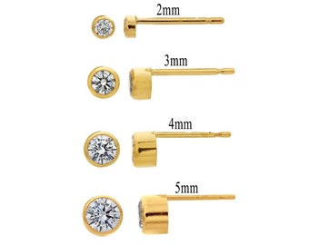 14K Gold Diamond Bezel Stud Earrings, 14K Gold Diamond Bezel Studs, Bezel Set Earrings Studs, Gold Filled Bezel Stud Earring 2mm 3mm 4mm 5mm